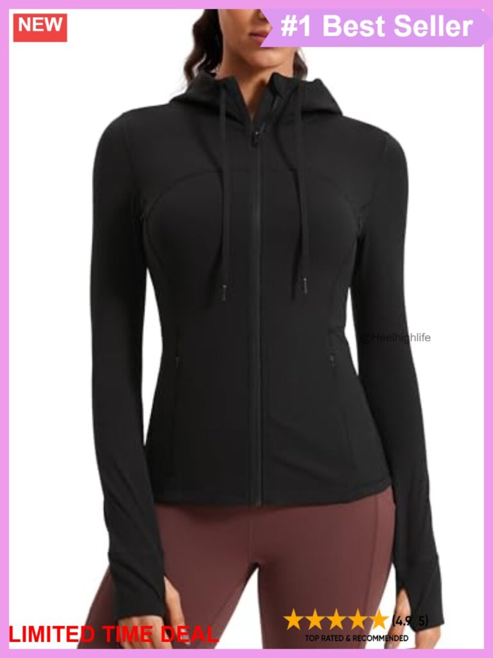 CRZ YOGA Butterluxe Hoodie Jacket Slim Fit Hip Length Zip Pockets Thumb Holes